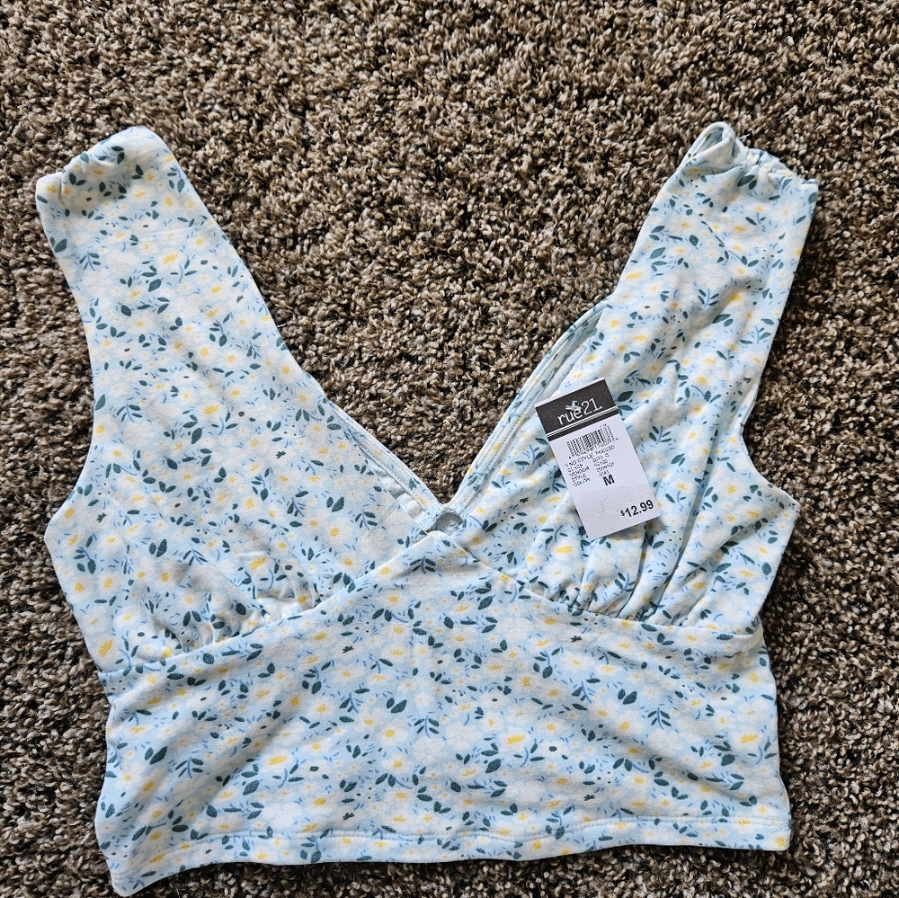 Floral Wrap Top with Yellow and Blue Accents